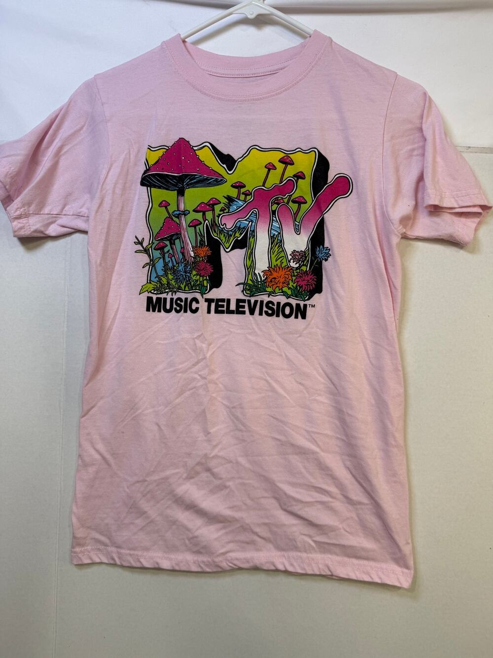 MTV Music Television Mushroom Graphic T-Shirt Pink Psychedelic Women’s XS
